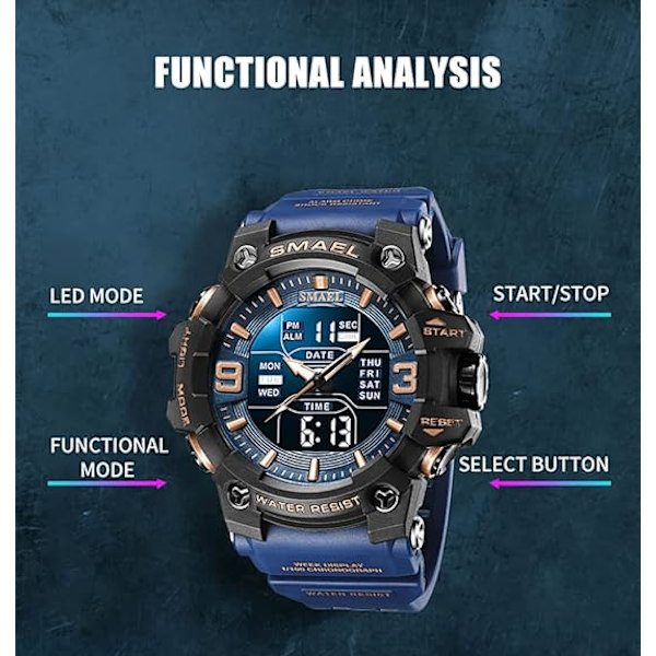 Märke Dual Time Analog Digital Quartz Herr Mode Watch Militär Vattentät Chronograph Elektroniskt armbandsur