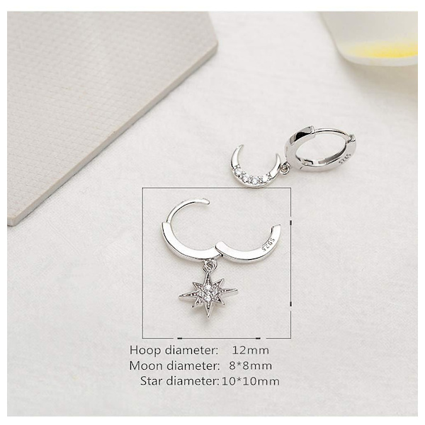 Kvinnors Moon Star hängsmycke små ring örhängen (silver), barn, hona