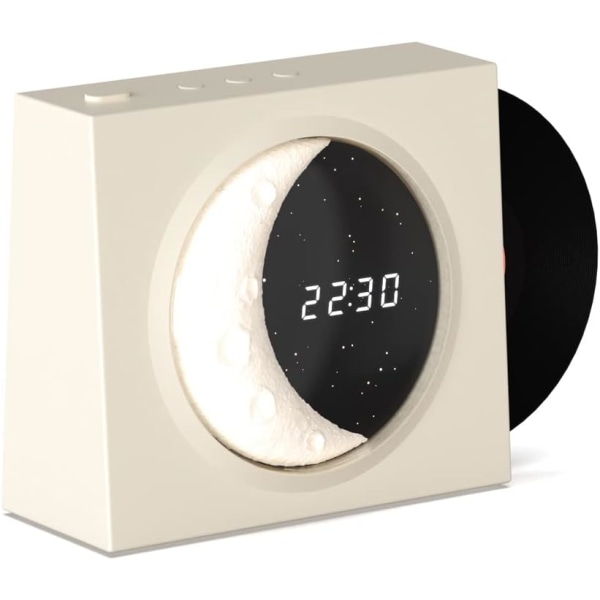 Retro Bluetooth-højttaler, vintage-pladespiller-stil med måne og stjerneklar nattelys til kontor, soveværelse, skrivebordsindretning (hvid)