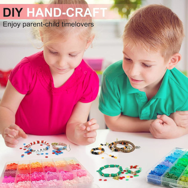 15000 st Clay Beads Armband Making Kit, 144colors Flat Polymer Friendship Spacer Heishi Pärlor för smyckestillverkning med bokstavspärlor och elastisk tråd