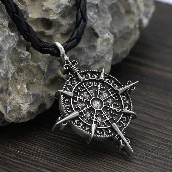 Viking Vegvisir Compass Rune Halsbandshänge - Odin Symbol,barn,antik silver