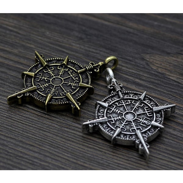 Viking Vegvisir Compass Rune Halsbandshänge - Odin Symbol,barn,antik silver