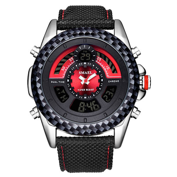 Fashionabla multifunktionsvattentäta nylon kvarts elektronisk watch (röd)