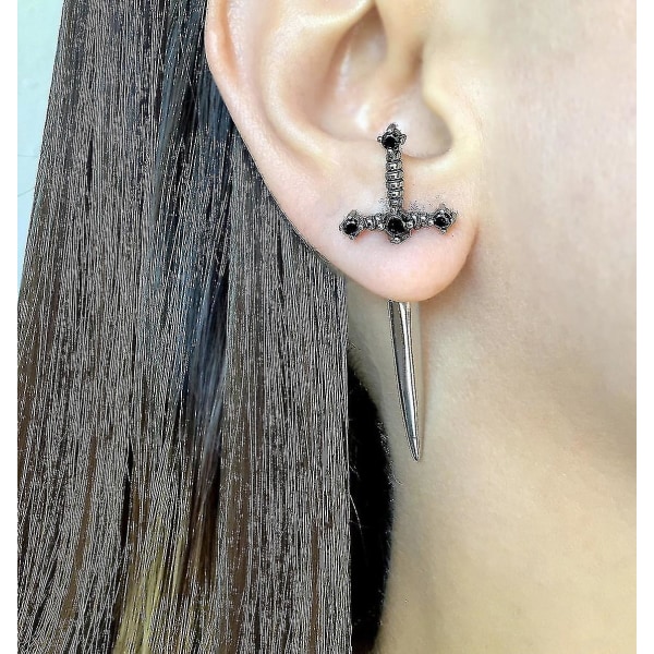 Gothic Kinitial Sword Earrings Vintage Cool Punk Crystal Ear Jacket Goth Dagger Earrings Smycken Present För Kvinnor Jau,vuxen,Rött guld