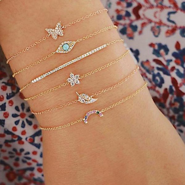 6st Kvinnor Rhinestones Smycken Tillbehör Multi Layers Slim Armband Set