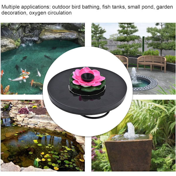 Lotus-aurinkolähdepumppu - Mini-aurinkovoimalla toimiva kelluva vesisuihkulähde lintukylpyihin, puutarhalampiin, ulkouima-altaisiin (vaaleanpunainen)
