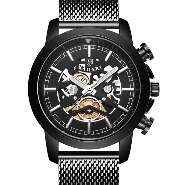 Fashionabla manliga armbandsur i rostfritt stål watch(svart + svart + svart)