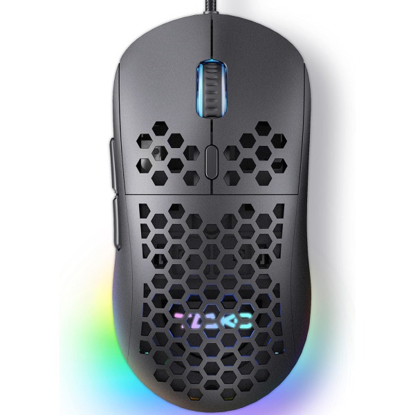 Kabelansluten spelmus dpi 12800, 6 programmerbara musknappar, anpassningsbar RGB, ergonomisk datormus svart