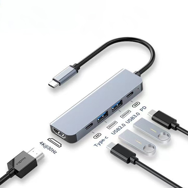 USB-C Hub, USB-dockningsstation, USB-C-adapter, 5-i-1 för MacBook Pro Air M1/M2, 4K HDMI, USB 3.0, USB-C, 100W PD, för Apple för iPad Dell Samsung Swi
