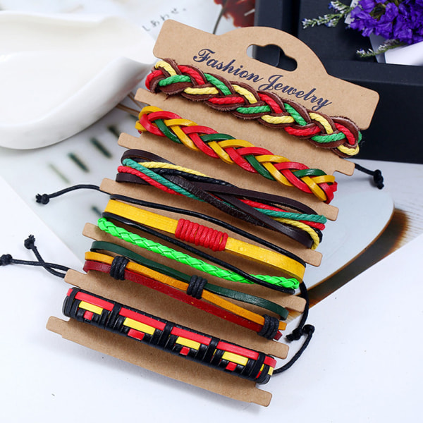 6st färgglada vävda multi Handgjorda läderjusterbart DIY-armband Nyckelord