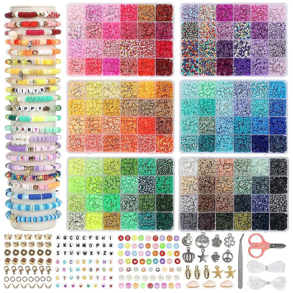 15000 st Clay Beads Armband Making Kit, 144colors Flat Polymer Friendship Spacer Heishi Pärlor för smyckestillverkning med bokstavspärlor och elastisk tråd