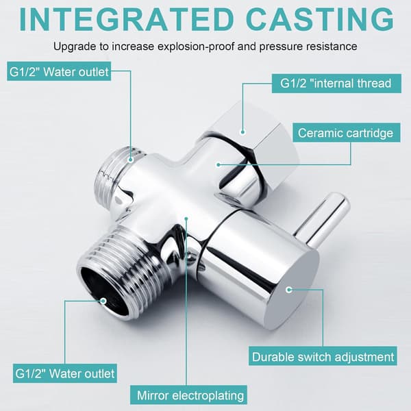 Way Valve G1/2\" 3-vejs Solid Messing Vandhane Adapter Toilet Vandhane med Badeværelse, Krom