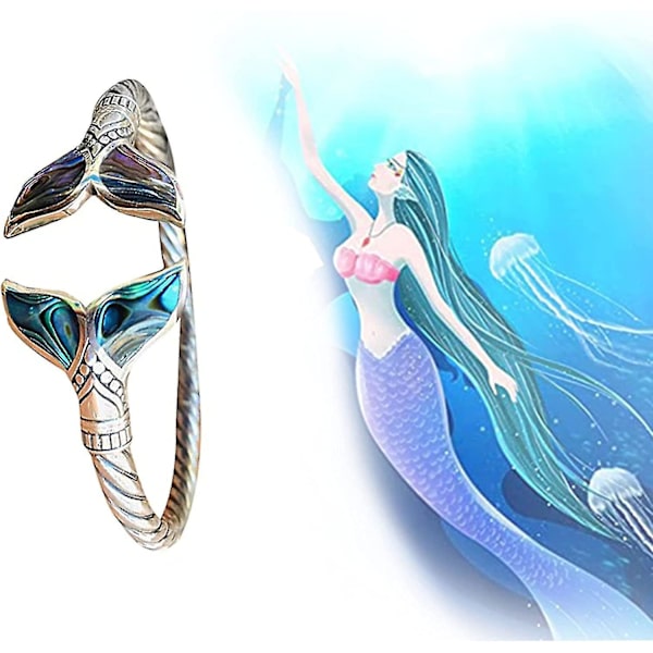 Sjöjungfrusvansarmband Silver Abalone Shell Kvinnor Armring Flickor Marine Style Smycken Present,vuxen,hane