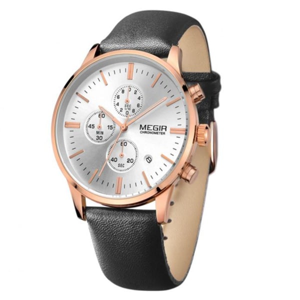 Fashionabla watch med rund urtavla analogt kvartsarmbandsur (vit + roséguld + svart)