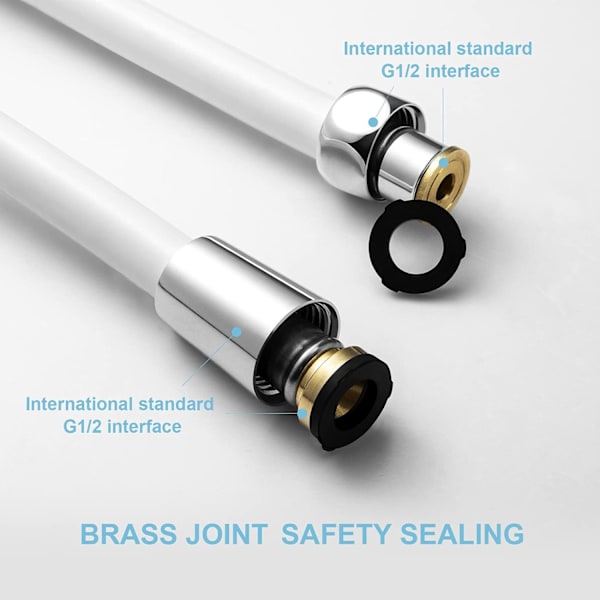 Universal PVC Glat Bruseslange med Skive Højtryks Bruseslange til Badekararmaturer Udskiftning 1,5m, Hvid