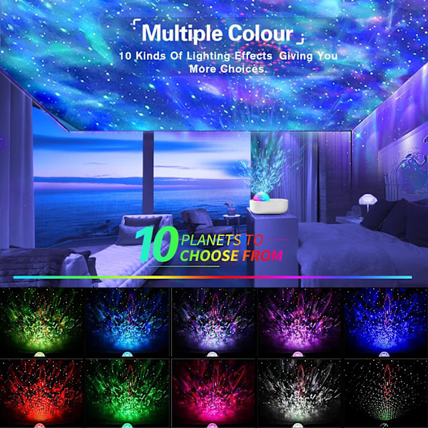 Stjärnprojektor med LED-nebulosamoln. Stjärnljusprojektor med Bluetooth-högtalare för sovrum/spelrum/hemmabio/nattljusstämning, fjärrkontroll