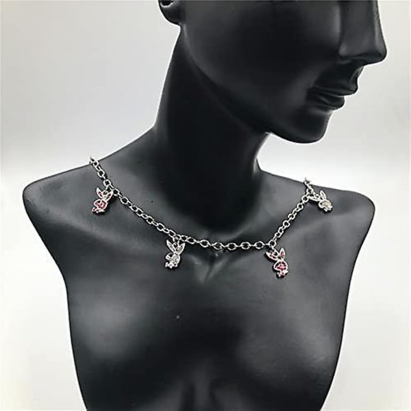 Halsband i rostfritt stål Rhinestone Playboy Rabbit Pendant Punk Chain Choker För kvinnor, vuxen, kvinna