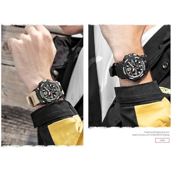 Khaki och blå analog digital watch för män Big Face Utomhussport Vattentät militär armbandsur med datum Multifunktion Taktisk LED Army Stop