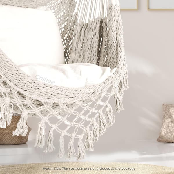 Fringed Cotton Mesh Hängstol Bohemian Mesh Gunga, Vit