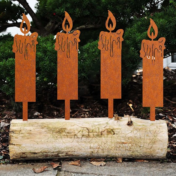Rostig Ljusstake Trädgårdsdekoration, Naturlig Rostpatina, Trädgårdsdekoration Retro Blomma för Trädgård Terrass Balkong