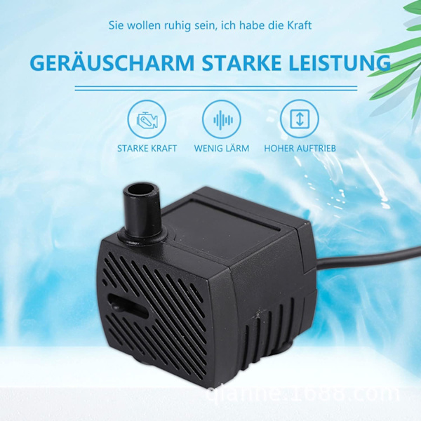 Mini vattenpumpar, extremt tysta med 1,5 m strömkabel, 350 l/h, 5 W, liten nedsänkbar fontänpump, 2 munstycken för akvarium, damm, trädgård, fontän