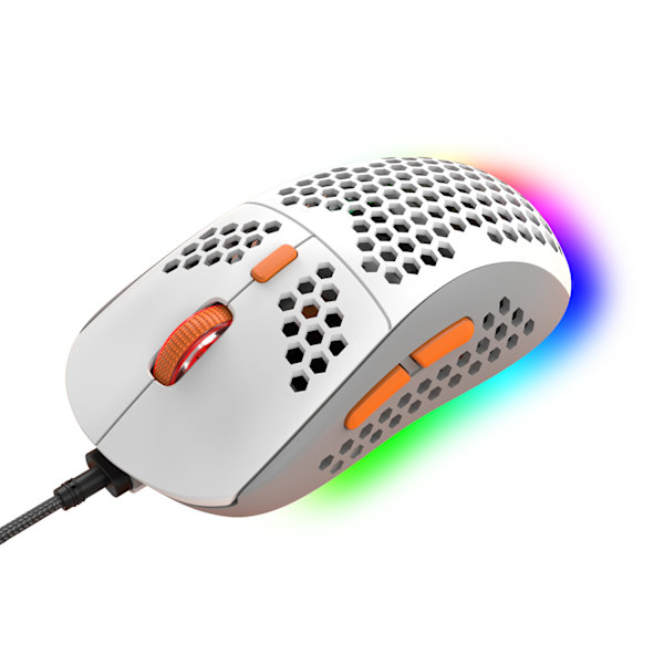 M8 spelmus med RGB blandade färger, trådbunden mus för dator och bärbar dator, makrodefinition och lättviktsdesign.