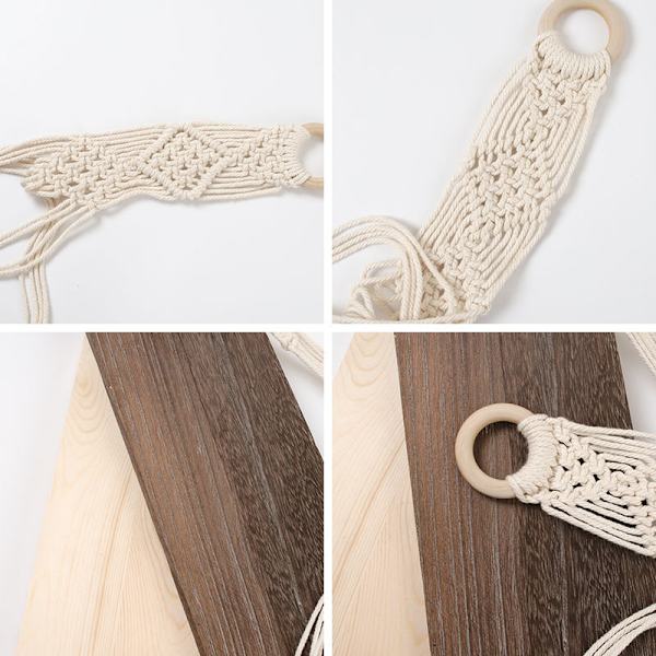 Macrame Trä Vägghängande Boho Swing Rustik Plant Support Vardagsrum Sovrum, set om 2