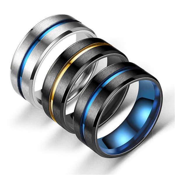 Europeisk och amerikansk stil 8 mm klassisk moderiktig tvåfärgad ring i borstat rostfritt stål Tvåfärgad räfflad titanstålring herrring, nr 11, mal