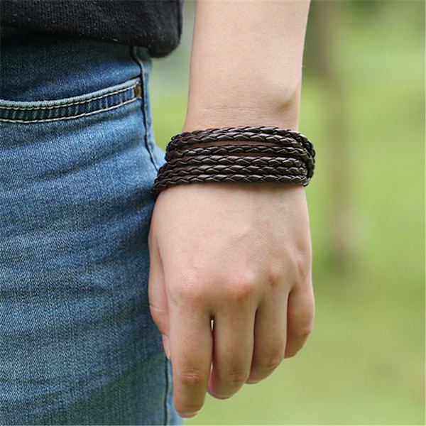 Unisex flerlagers vävt stickat PU-armband Fashionabelt enkelt justerbart handgjort armband