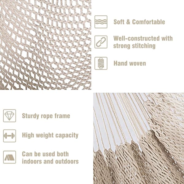 Fringed Cotton Mesh Hängstol Bohemian Mesh Gunga, Vit
