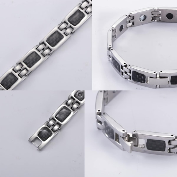 Nyhet magnetiskt armband för män i rostfritt stål svart kolfiberinlägg med presentpåse för alla hjärtans dag present/fars dag present/födelsedagspresent