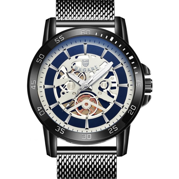 Mode Män Man Watch Rostfritt stålband Quartz Armbandsur Present (svart + vit)