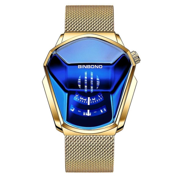 Binbond Men Luxury Diamond Style Quartz Watch Vattentät Armbandsur Present, vuxen, Golden Blue B
