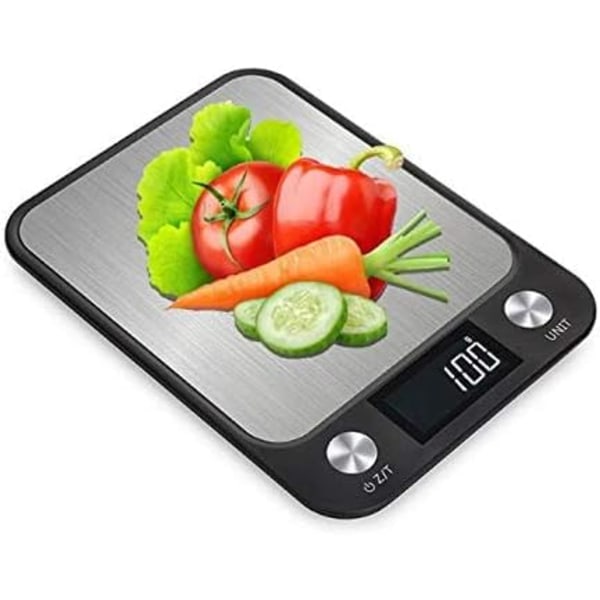 Digital køkkenvægt, 22 LB 10 kg multifunktionsvægt, rustfrit stål vægtpanel med LCD-display, batteri inkluderet