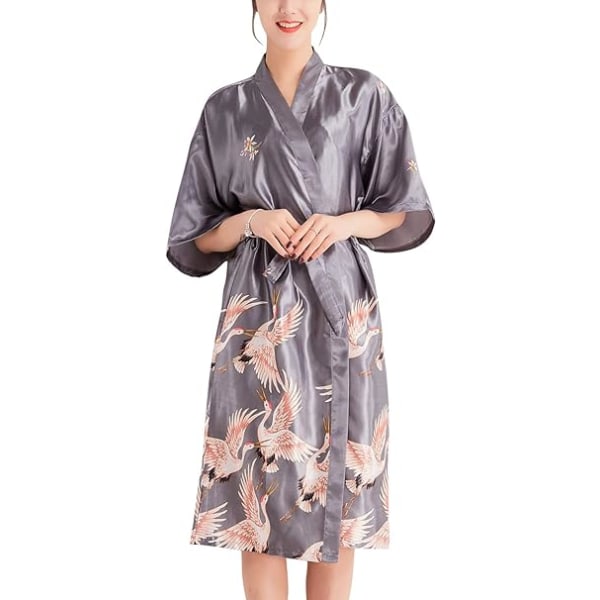 Dammorgonrock Lång Kimono, Nattlinnen med tranan i mjuk satäng Morgonrockar och Kimono Brudtärna Nattkläder Pyjamas Brudtärnabrud