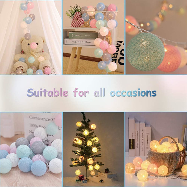 Cotton Ball Light Garland, 3M 20er LED-lampor Batteridrivet ljuskedjebatteri Inomhusdekoration 6 cm bollar för bröllop, alla hjärtans dag, fest, Ch