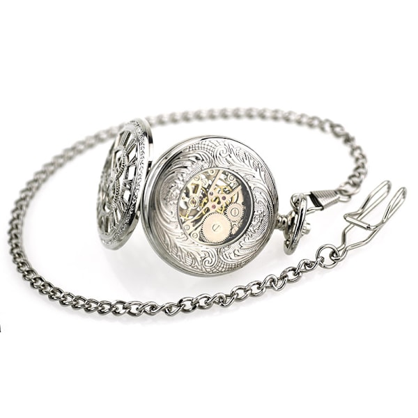 Mekanisk Watch Fickur Steampunk Retro Skeleton Pendant Watch Guld Watch