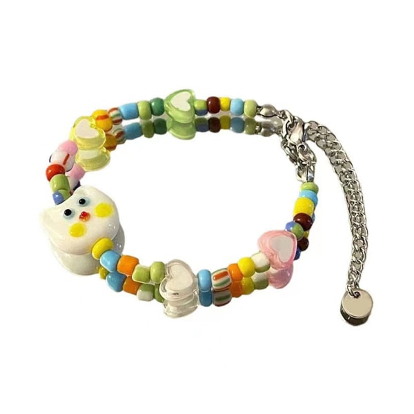 Pärlarmband Lycka till Färgglad Tiny Justerbar Pärlstav Stretch Armband för Par Barm Vän Vit