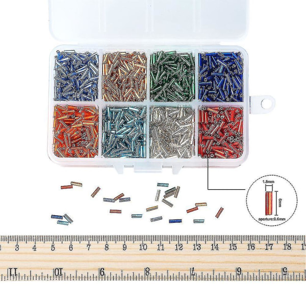 Liten låda Ca 3500 st 8 blandade färger Silverfodrade glaspärlor för smyckestillverkning, 6x1,8 mm, vuxen, hona