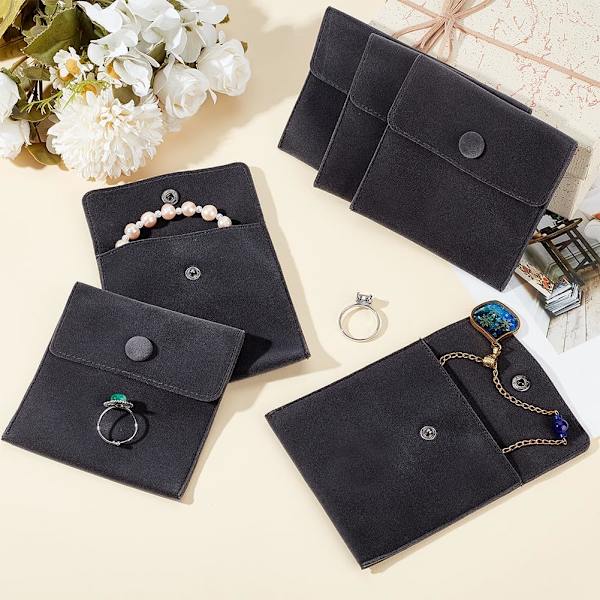 10 st svarta sammetspåsar för smycken med tryckknapp, mikrofiber sammet smyckesväska stora sammetspresentpåsar fyrkantiga smyckesförvaringsväska för ring halsband