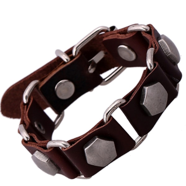 Unisex retro punk sexkantig nagel armband i fuskskinn Fashionabla handgjorda justerbara armband