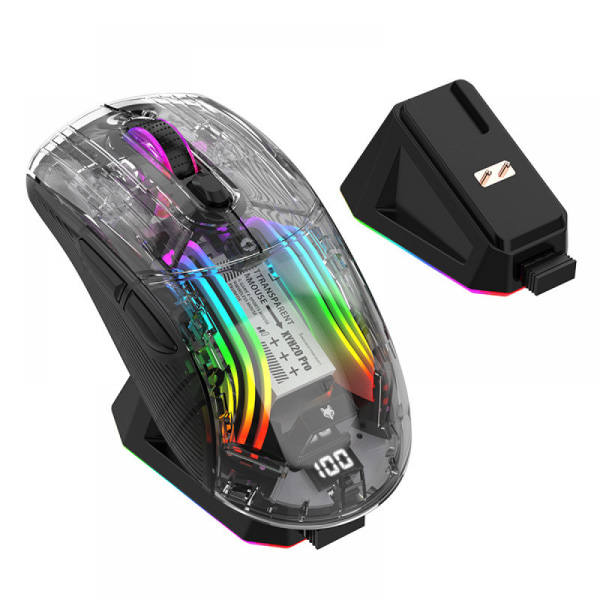 Bluetooth trådlös mus, tri mode RGB transparent mus, mus med laddningsbas