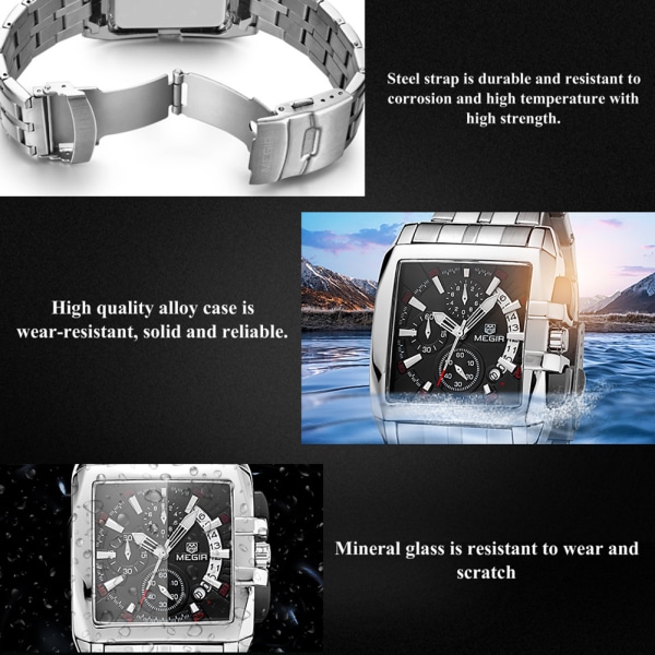 Män Man Analog Watch Fyrkantig Legering Case Quartz Armbandsur Svart Urtavla