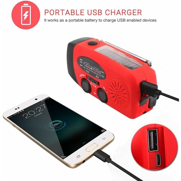 Dynamo Radio, BR-Vie 2000mAh AM/FM/NOAA Solcellsvev Hand Crank Radio, Bärbar Nödradio Ficklampa Mobiltelefonladdare, SOS för Utomhus Nödläge