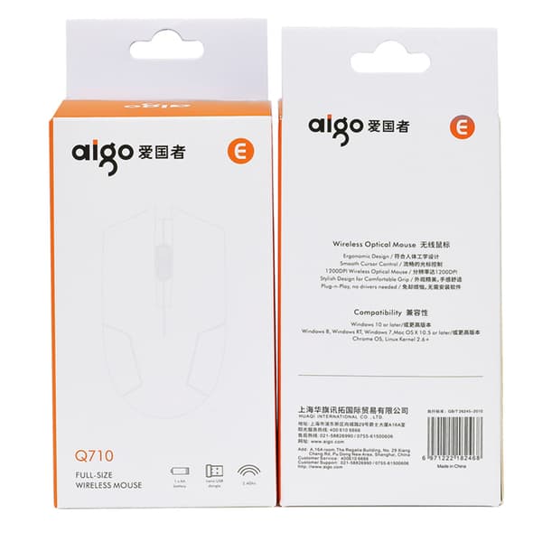 Aigo Q710 Mus, trådlös mus, SilentTouch-teknik, Precision Speed ​​Scroll, Kompakt design, Bluetooth, Multi Device