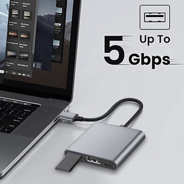 USB C 3 i 1, Aluminium USB C Adapter til MacBook Pro/Air, 4K HDMI, PD 87W, USB 3.0 Port, til iPad Pro m1, XPS, Bærbar PC, Switch