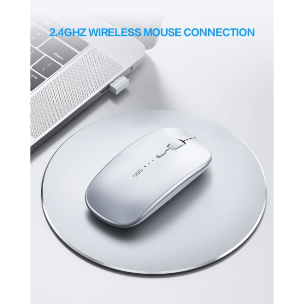 Trådlös mus, 2,4G trådlös mus med USB mottagareladdning, 3 nivåer justerbar Dpi Lämplig för bärbara datorer, PC, Mac, datorer, Macbook Po