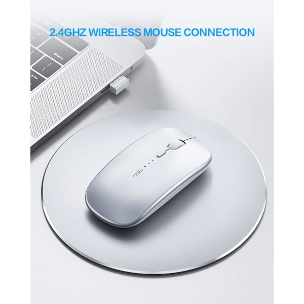 Uppladdningsbar trådlös mus, Silent Infamous Click Mini Silent Optical Mouse, Ultratunn 1600 Dpi för bärbar dator, PC, bärbar dator, dator, Macbook (Clear Sil