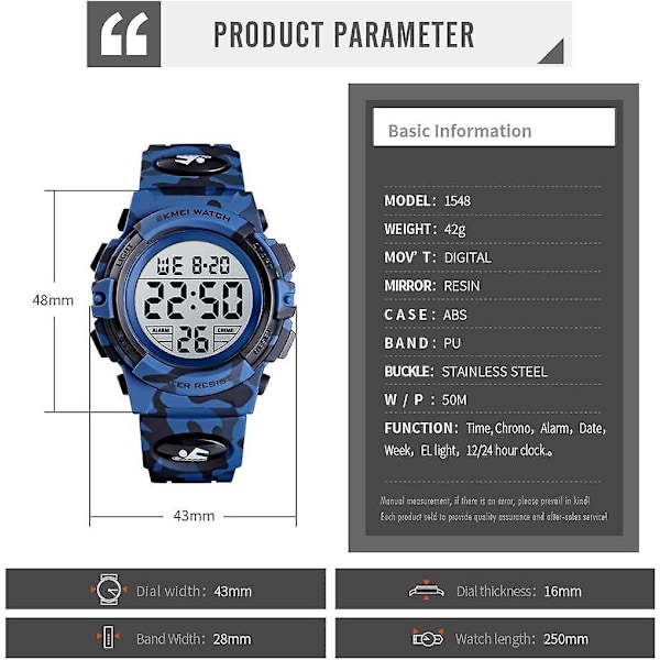 Watch Digital Sport Vattentät Elektronisk Barn Barnklockor Väckarklocka 12/24 H Stoppur Kalender Pojke Tjej Armbandsur,barn, unisex