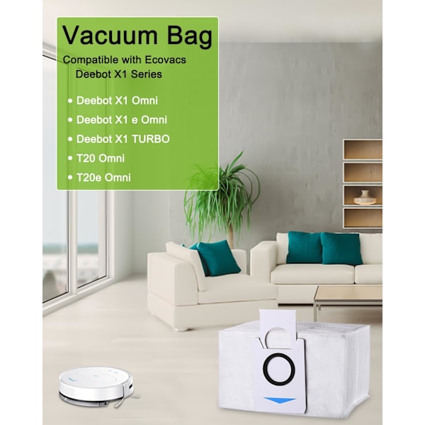 En set med 12 tillbehör för dammsugarpåsar för Ecovacs Deebot X1 Omni X1 E Omni T20 Omni T20E Omni dammsugare, används för Deebots 3,2L stora kapacitet